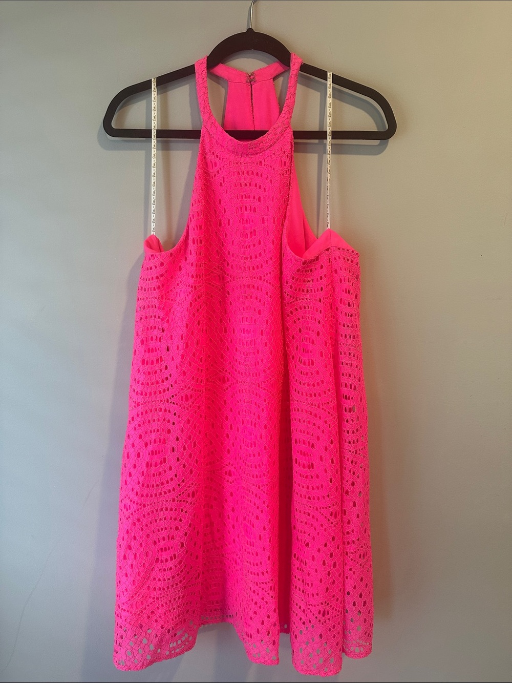 Lilly Pulitzer Neon Hot Pink Crochet Halter Mini Dress